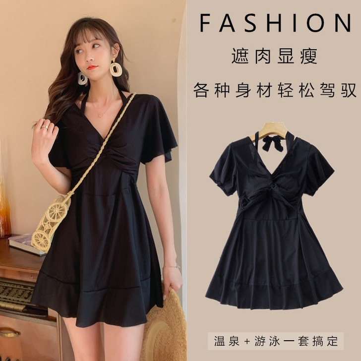 加肥加大女士泳装2021新款裙式连体保守遮...