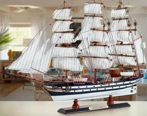 Snnei 地中海帆船模型摆件 仿真实木船...