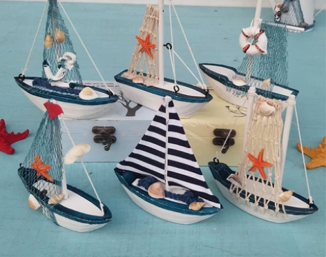 地中海木质手工艺品一帆风顺小帆船模型摆件创...