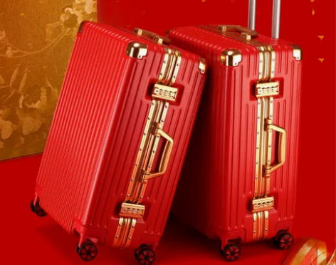 结婚行李箱陪嫁箱红色拉杆箱女婚礼用压箱皮箱...