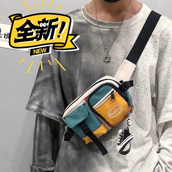 ins潮牌斜挎包男士单肩包日系潮流嘻哈胸包...
