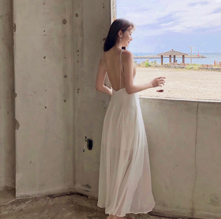 吊带连衣裙性感露背沙滩裙子雪纺##amp;...