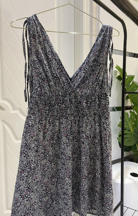 两件包邮v领碎花棉麻薄款透气连衣裙尺码XS