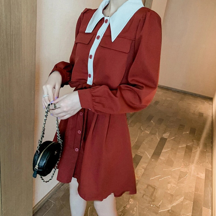 小个子秋装假两件连衣裙2020年新款裙子约...