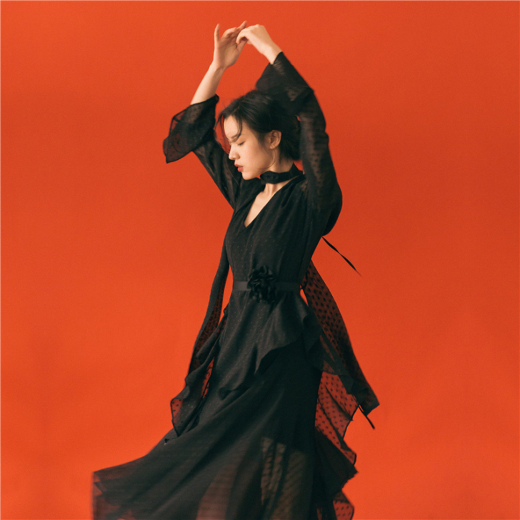 复古森女风黑色长裙暗黑系chic森系小仙女...