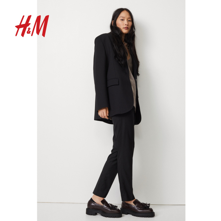 HM 女装西服裤2021新款正装裤子女黑色...