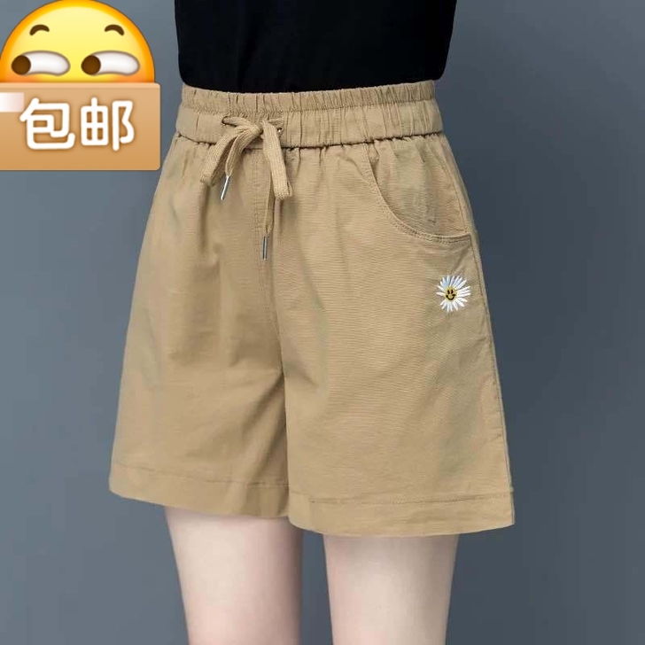 工厂直发纯棉五分裤女夏季薄款宽松高腰显瘦女...