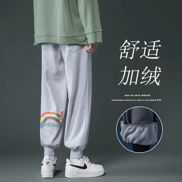 冬季休闲裤男帅气百搭宽松束脚卫裤ins加绒...