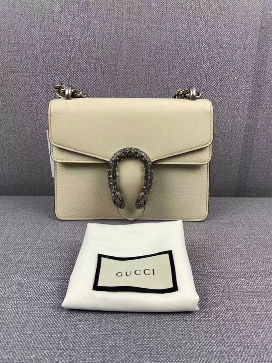 98新 Gucci古驰全皮钻扣小号白色酒神...