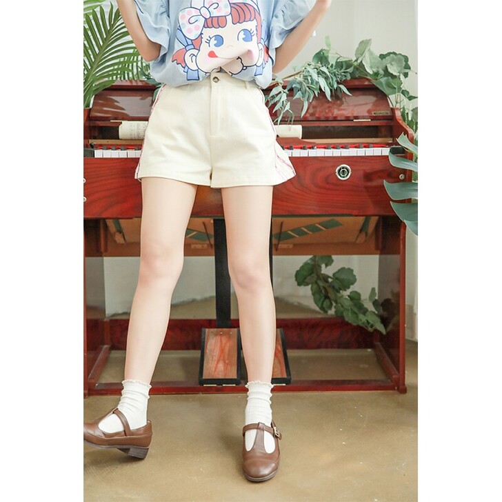 原创米色亮片百搭高腰短裤女外穿2019夏天...