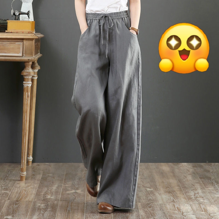 【纯棉】裤子女休闲仿麻阔腿裤高腰垂时尚直筒...