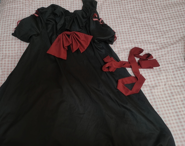 日系原宿歌暗黑少女蝴蝶结绑带女生连衣裙