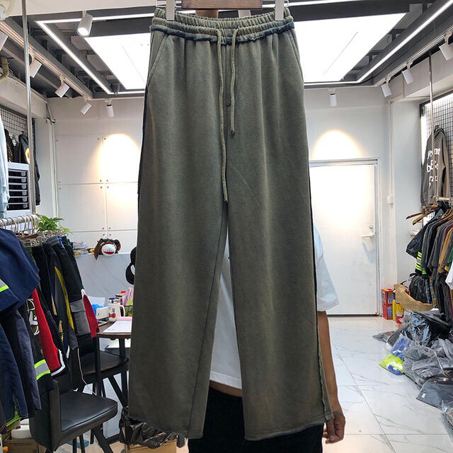 欧美高街复古水洗磨边休闲运动裤做旧宽松潮牌...