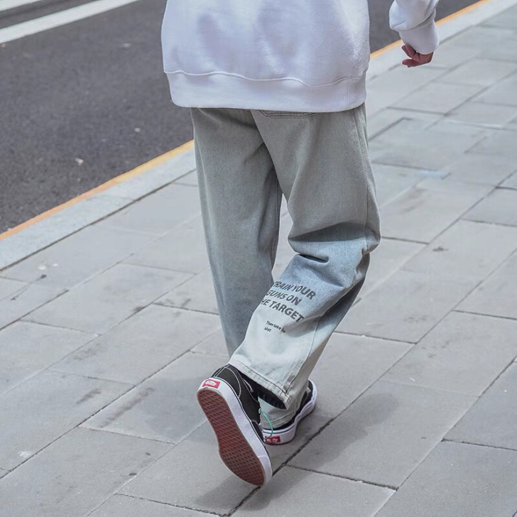 港风ins裤子男韩版潮流宽松网红牛仔裤直筒...