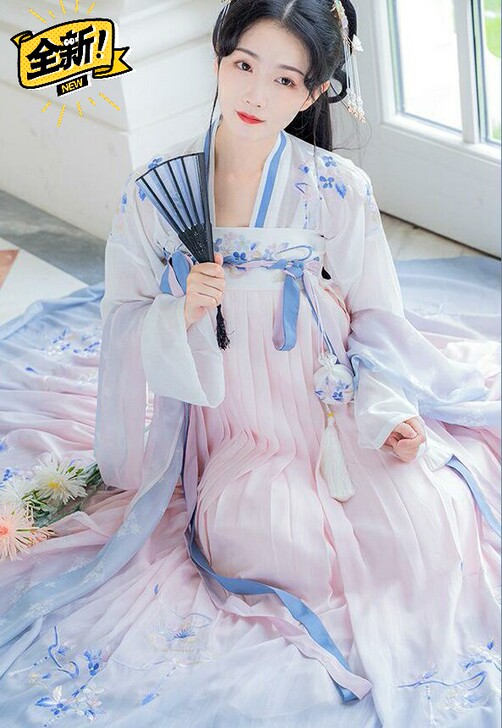 重回汉唐微雨春夏季樱花汉服女学生套装齐胸襦...