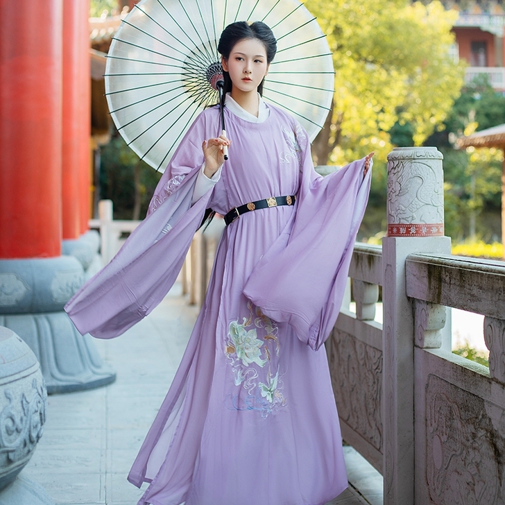 清鸢亭原创汉服曲有误宋制圆领袍重工刺绣荷花...