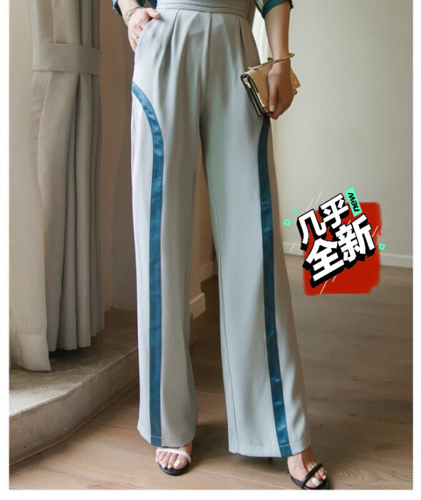 欧惑女蓝色春夏垂坠长裤L