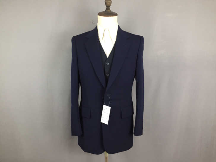 二手 日本产毛料藏青色休闲商务修身西服