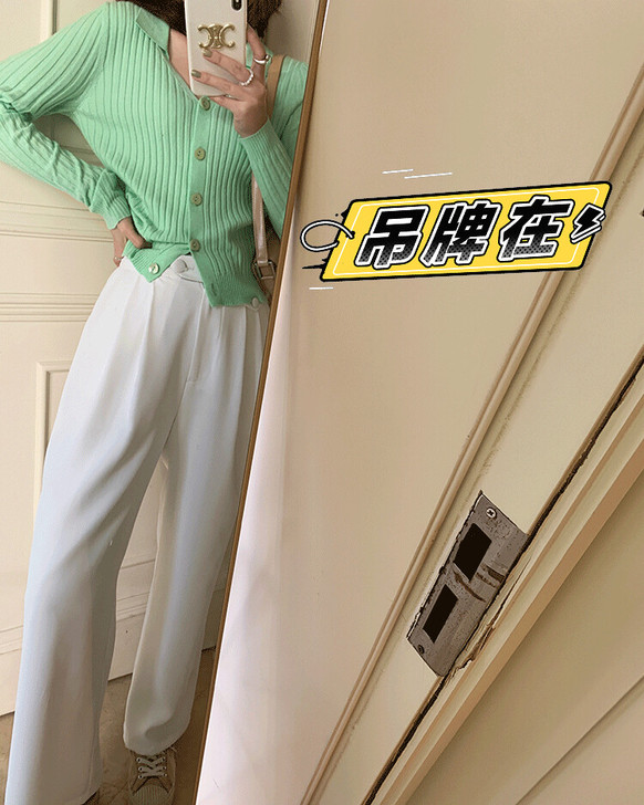 全新有吊牌.SRK裤子女春秋高腰显瘦直筒宽...