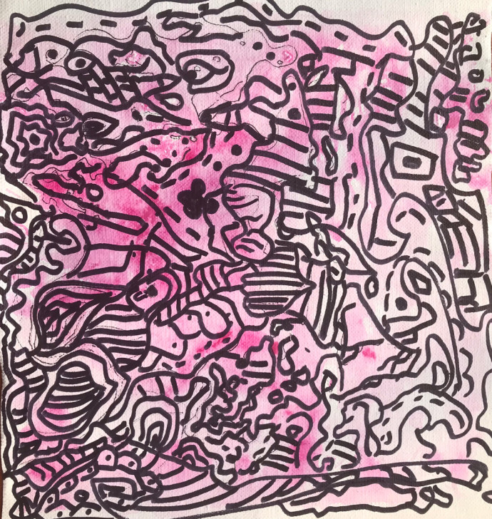 《拥挤的粉色庄园》油画布没有内框