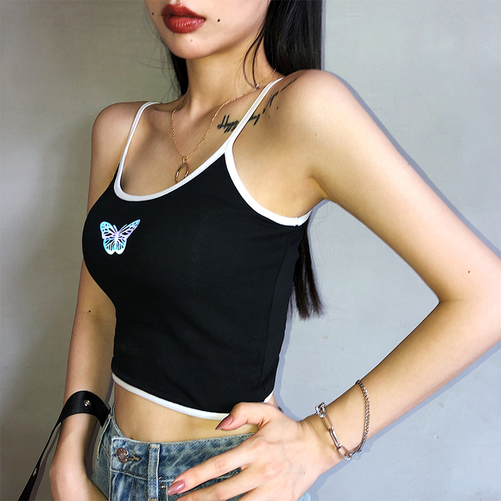 李婉君小吊带背心女外穿潮夏季蹦迪反光性感短...