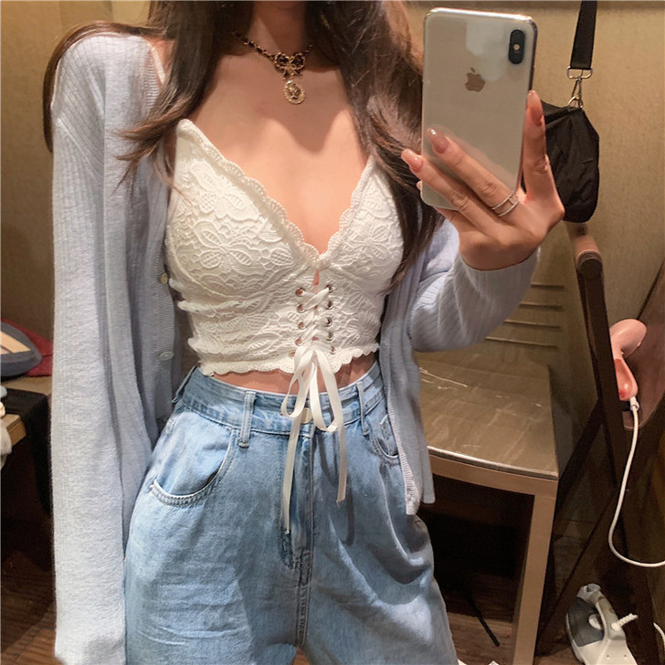 吊带上衣女蕾丝内搭夏季甜辣外穿短款性感网红...