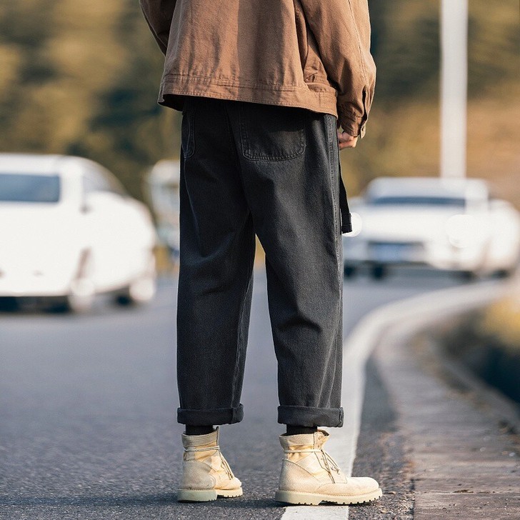 净化眼球冬季自制ins水洗直筒牛仔裤男潮宽...