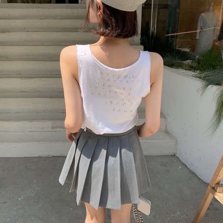 钱夫人 字母印花吊带背心女夏外穿薄款无袖t...
