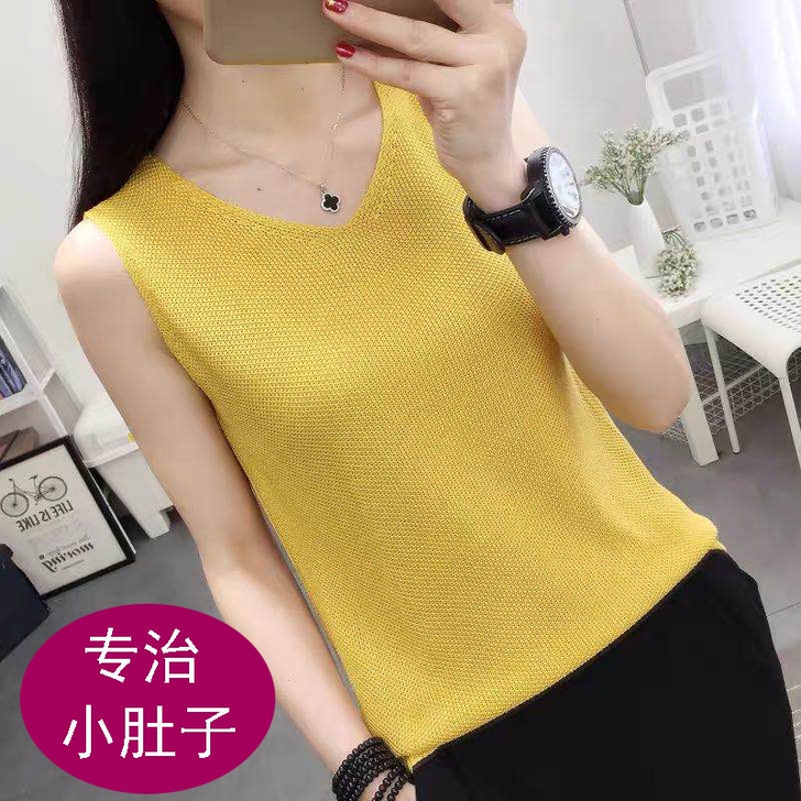 大码女装200斤冰丝背心女外穿宽松V领上衣...