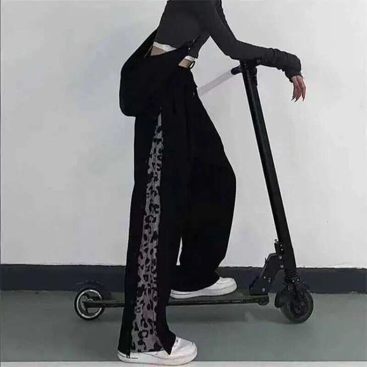 裤子女春夏复古宽松阔腿裤2021新款豹纹显...