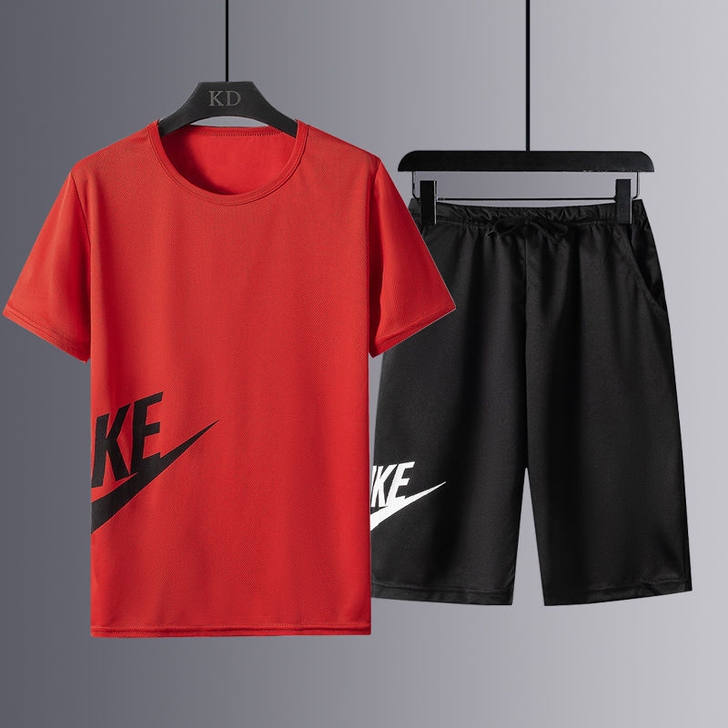 夏季男士运动套装冰丝两件套短袖短裤T恤薄款...