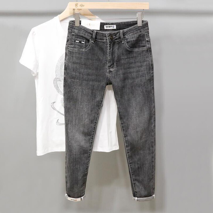 夏季男直筒宽松韩版中腰男裤子青年新款弹力牛...