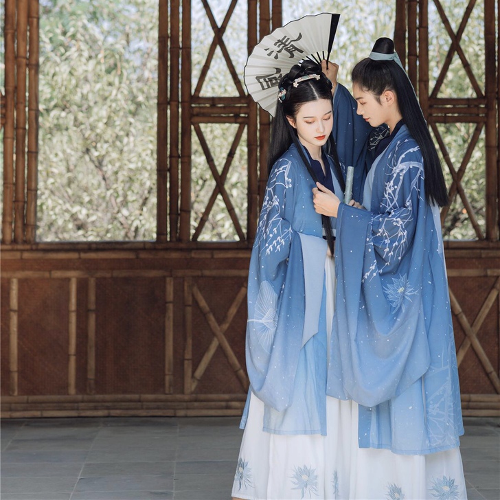 乘黄原创情侣汉服男女魏晋风绣花交领齐腰襦裙...