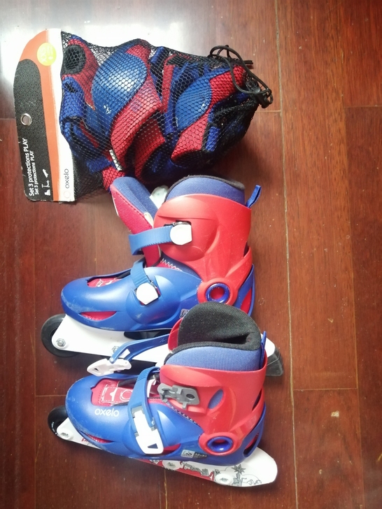儿童轮滑鞋32～34码一双，六件套护具一套...