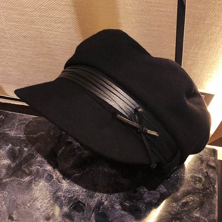 新宿毛呢鸭舌帽春秋羊毛贝雷帽潮流黑色军帽复...