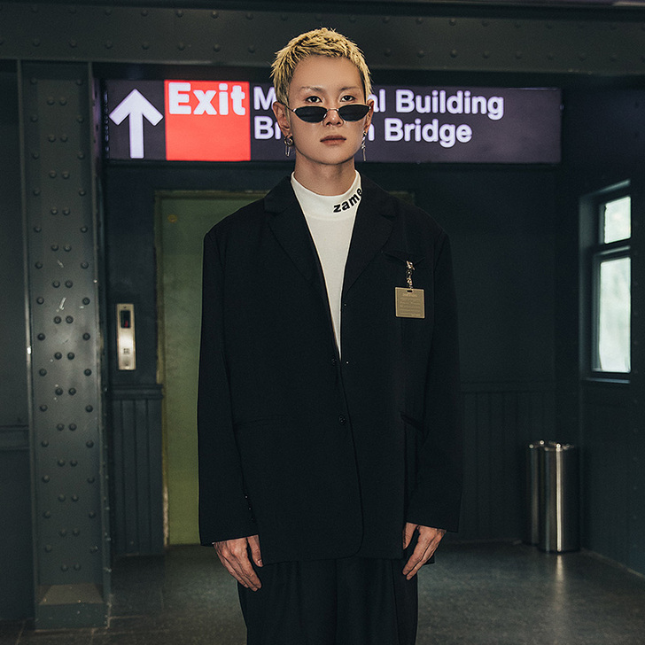 韩版潮流西服上衣男女秋季薄款宽松绿色帅气复...