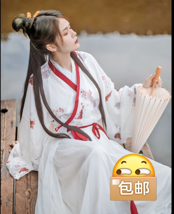 衣锦江南原创设计红璎红白印花交领齐腰襦裙日...