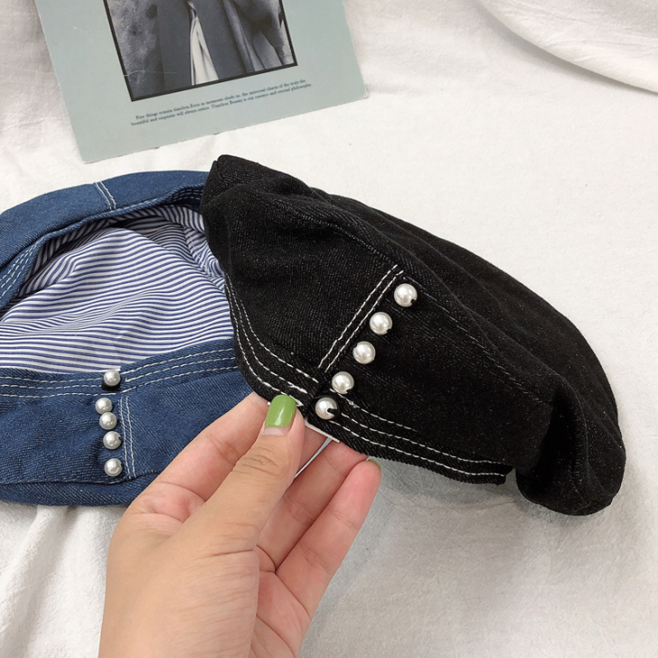 贝雷帽子女士复古牛仔韩版潮时尚休闲优雅报童...