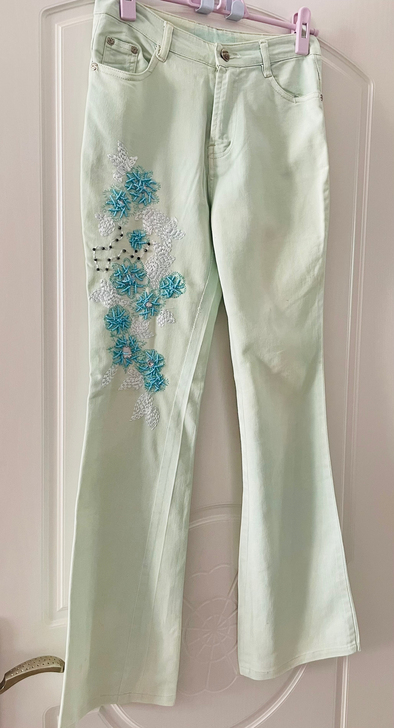 民族风手工缝制纯棉女士牛仔裤