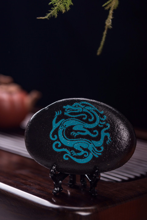 手工鹅卵石制作鹅卵石头画临摹古代画博古架茶...