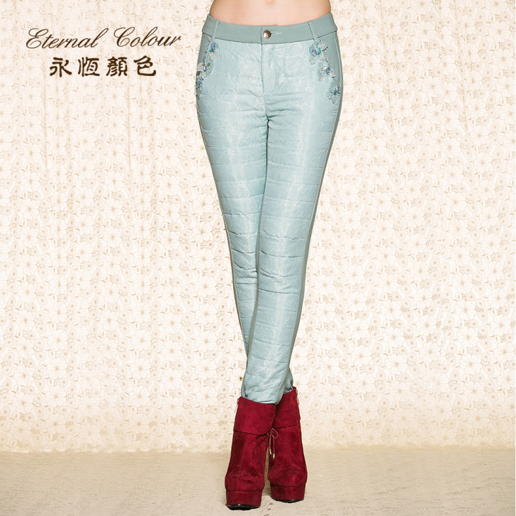 永恒颜色品牌女装冬季新款修身中腰保暖白鸭绒...