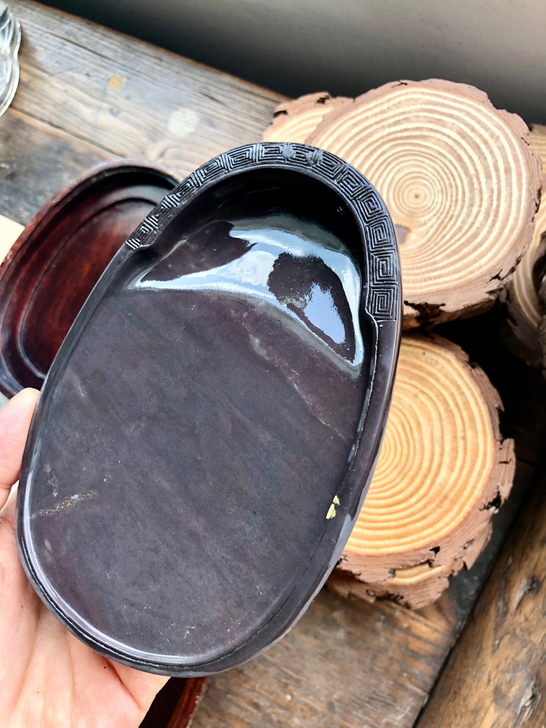 端砚【回纹砚】麻子坑 配原装木盒 创汇时期