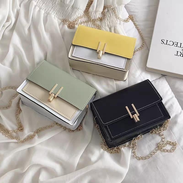 撞色小方包时尚链条斜挎包百搭单肩包