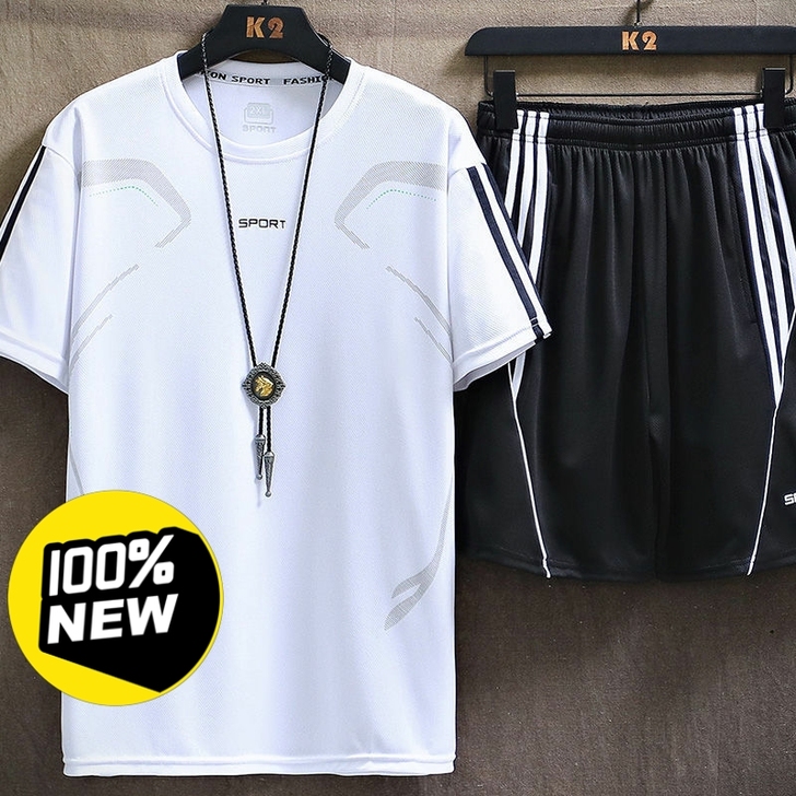 全新男士运动套装男夏季休闲套装速干宽松透气...