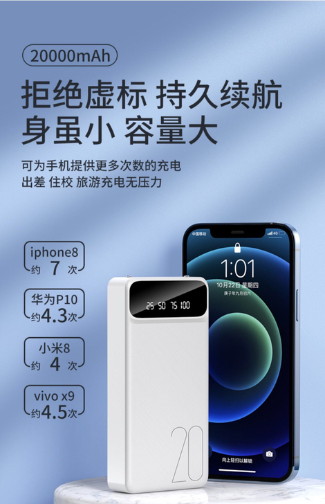 充电宝20000毫安超大容量超薄小巧便携移...
