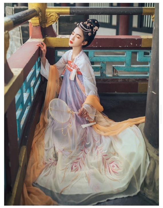 汉尚华莲羽裳改良汉服女装齐胸衫裙重工羽毛绣...
