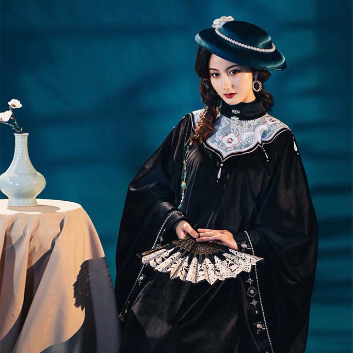 池夏 徽韵兰心:墨涧花 汉服改良立领斜襟大...