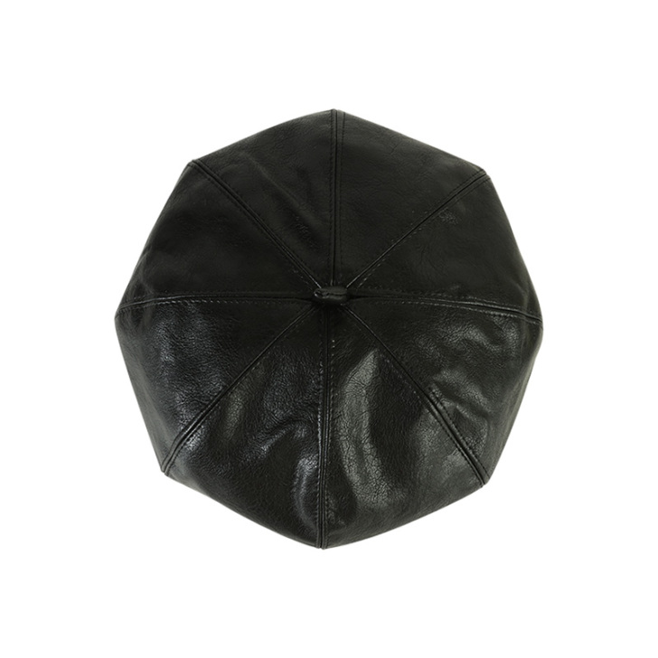 复古港风pu皮质贝雷帽女百搭时尚八角帽画家...