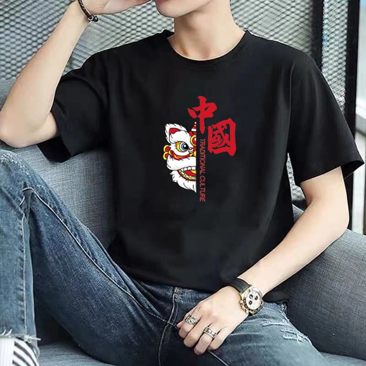 纯棉短袖t恤男2021夏新款国潮中国风印花...