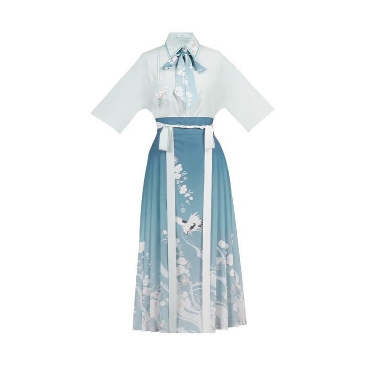 原创改良两件套汉服女夏季刺绣衬衫渐变八分马...